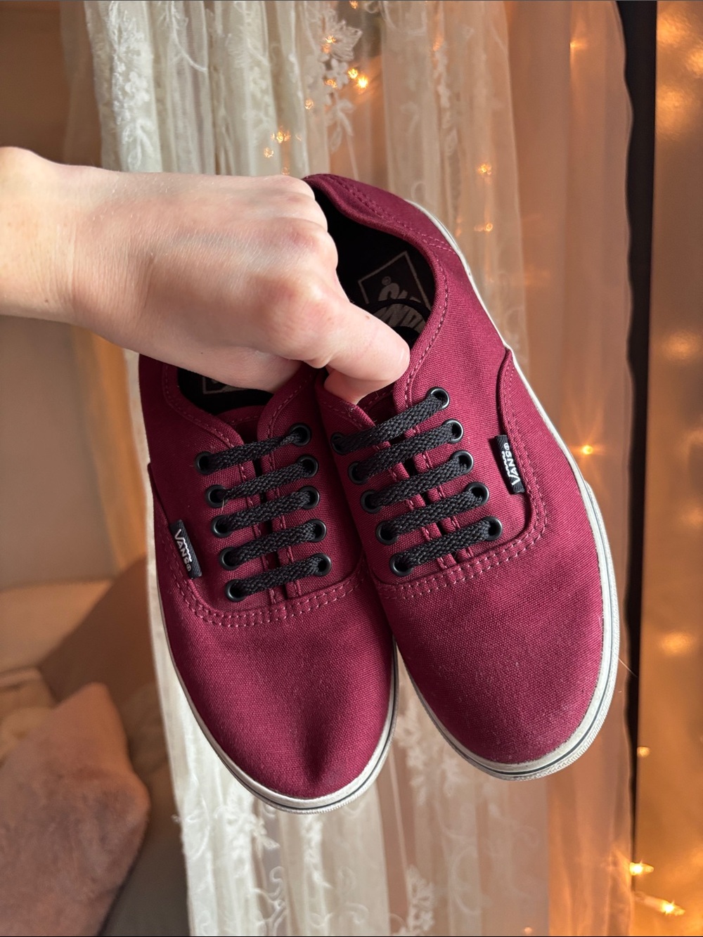 Vans Burgundy Canvas Low-Top Sneakers with Black Laces